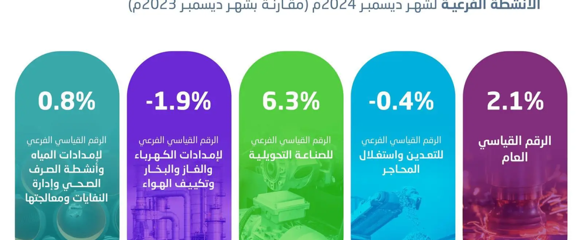 "الإحصاء": ارتفاع الرقم القياسي للإنتاج الصناعي بنسبة 2.1 % خلال شهر ديسمبر 2024